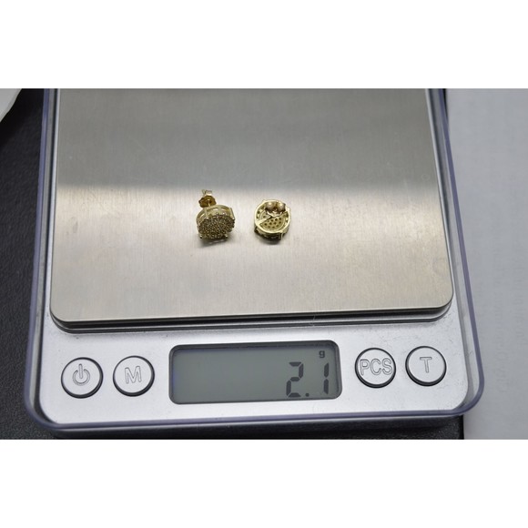 Real 10K Solid Yellow Gold 11mm Mens Halo Round Cut CZ Charm Stud Earrings 2.1gr - Picture 4 of 5